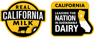 Real California Milk and California Dairy logos representing sustainable dairy production for wholesale food suppliers and distributors.