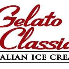 Logo for Gelato Classico featuring the brand name in red cursive script above the words "ITALIAN ICE CREAM" in bold black capital letters on a white background.