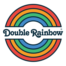 The Double Rainbow logo features two concentric rainbow arcs in red, orange, yellow, green, and blue, with the words "Double Rainbow" in stylized dark blue text across the center.