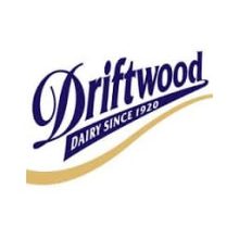 Driftwood Dairy logo featuring the words 'Driftwood Dairy Since 1920' in blue and gold text with a swooping underline on a white background.