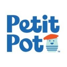 Petit Pot logo featuring the words "Petit Pot" in blue, with a smiling jar cartoon wearing a red beret and blue striped shirt as the letter "o" in "Pot.