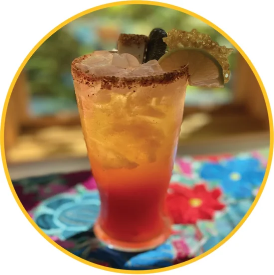 NA MICHELADA WITH CALIFORNIA CHEESY SPICED RIM