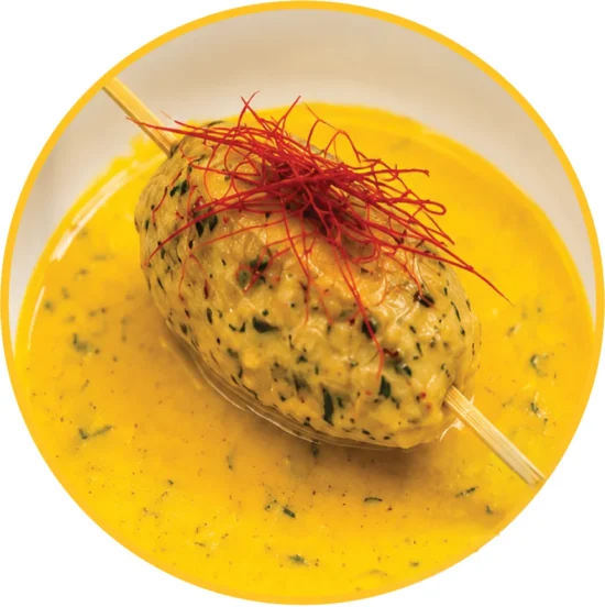 CALIFORNIA CHEESE STUFFED KEBABS WITH FENUGREEK CREAM CURRY SAUCE
